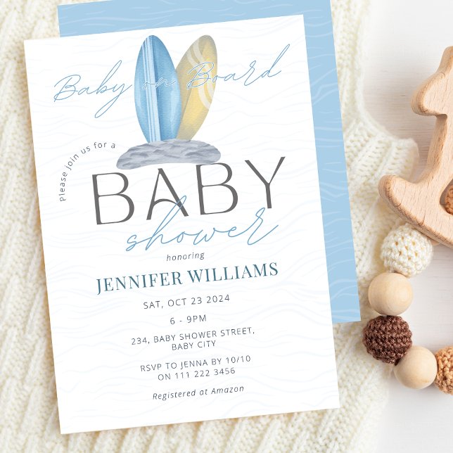 Invitation Bébé à bord Surf Ocean Sea Baby shower (Baby on Board Surf Ocean Sea Baby Shower Invitation)