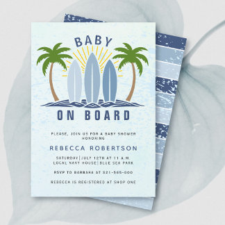 Invitation Bébé à bord surf splash bleu bébé garçon douche