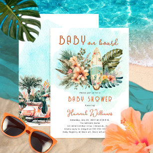 Invitation Bébé à bord Surf tropical Baby shower neutre