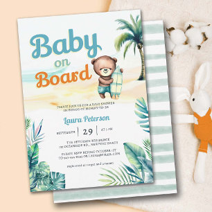 Invitation Bébé à bord Surf Tropical Cute Boy Baby shower