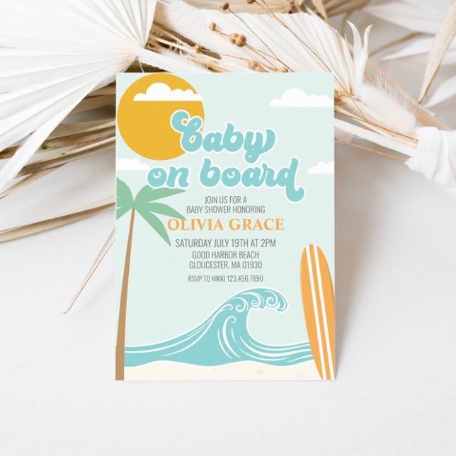 Invitation Bébé à bord Surfant Plage Baby Shower (Créateur téléchargé)