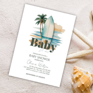Invitation Bébé à bord Surfboard Baby shower de plage