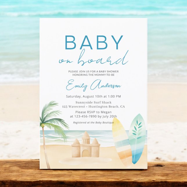 Invitation Bébé à bord Surfboard Baby shower de plage (Créateur téléchargé)