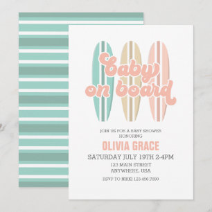 Invitation Bébé à bord Surfboard Baby shower de plage
