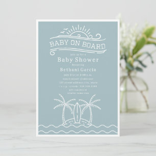 Invitation Bébé à bord Surfboard Beach Baby shower bleu