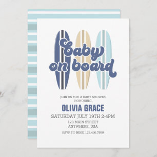 Invitation Bébé à bord Surfboard Beach Baby shower Invitati