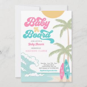Invitation Bébé à bord Surfboard Beach Baby shower rétro