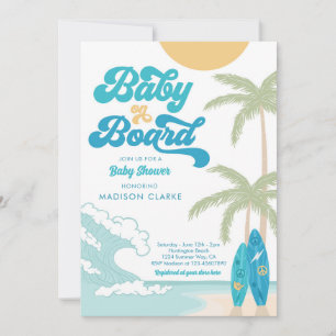 Invitation Bébé à bord Surfboard Beach Baby shower rétro