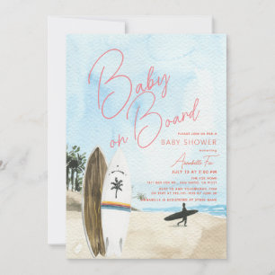 Invitation Bébé à bord Surfboard Beach Girl Baby shower