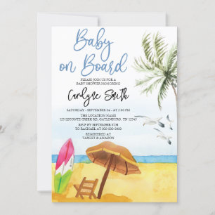 Invitation Bébé à bord Surfboard Summer Beach Baby shower