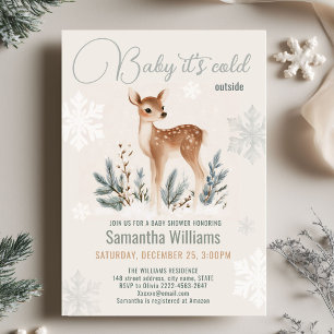 Invitation Bébé a froid dehors Fawn d'hiver Flocon de neige