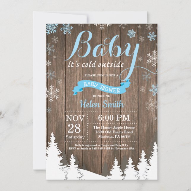 Invitation Bébé à l'extérieur du Baby shower d'hiver rustique (Devant)