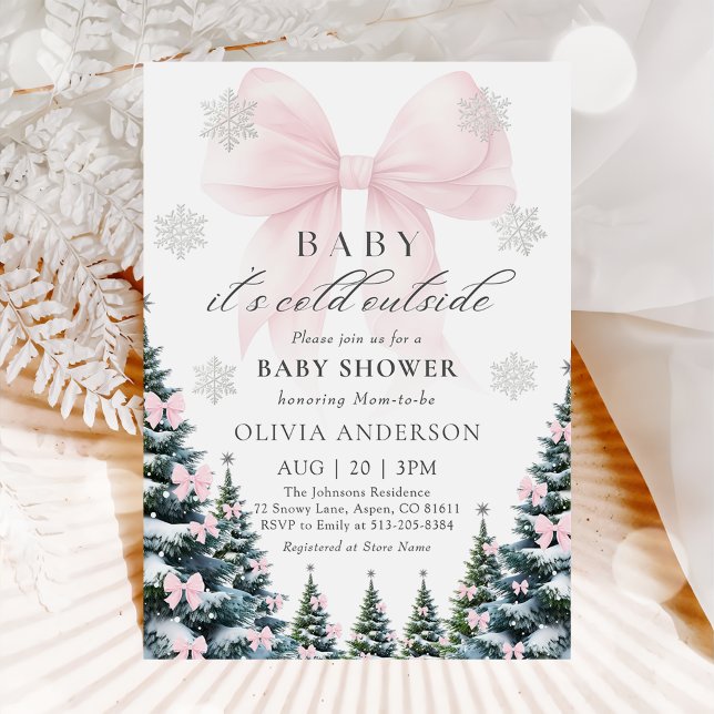 Invitation Bébé à ruban rose Bébé c'est froid dehors Baby Sho (Créateur téléchargé)