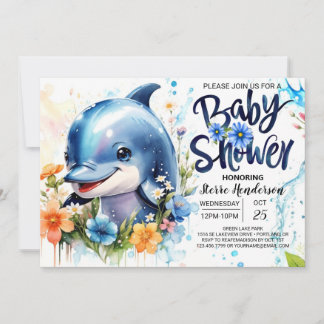 Invitation Bébé à thème Dauphin Douche garçon