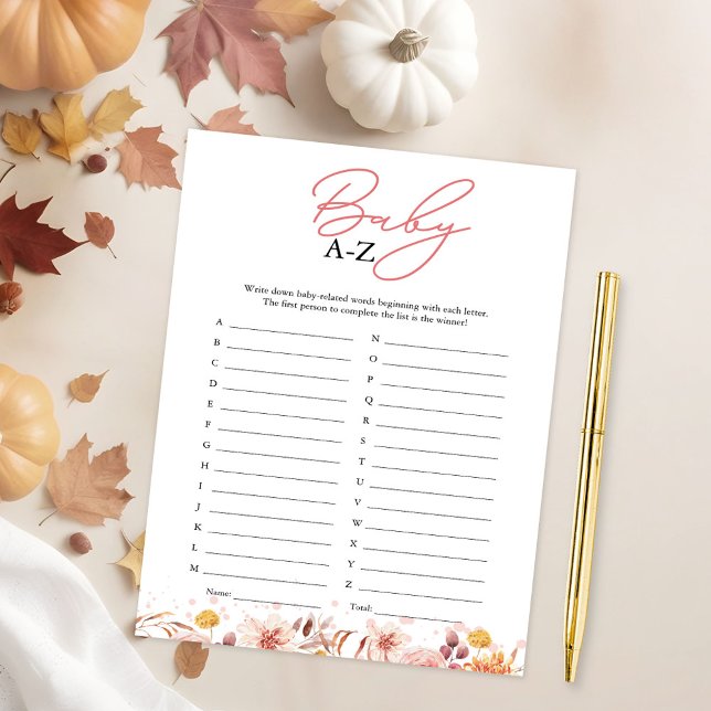Invitation Bébé A-Z Jeu Baby shower d'automne (Créateur téléchargé)