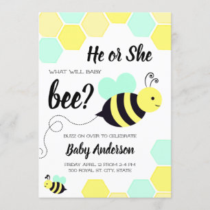Invitation Bébé Abeille Jaune et Mint Révélation de genre