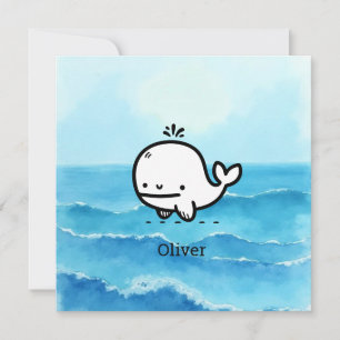 Invitation Bébé adorable baleine - Kawaii Sea Creature Line A