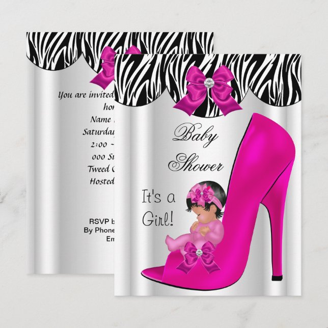 Invitation Bébé adorable chaussure bébé fille rose Baby Showe (Devant / Derrière)