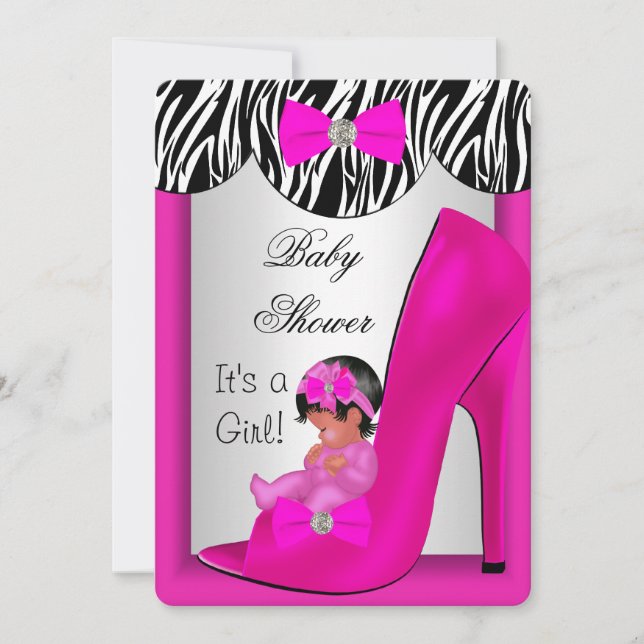 Invitation Bébé adorable chaussure bébé fille rose chaud ethn (Devant)