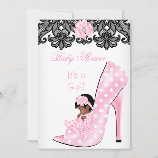 Invitation Bébé adorable chaussure bébé fille rose lace AM (Devant)