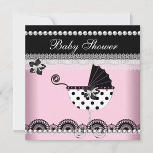 Invitation Bébé adorable Fête de Naissance Bébé Fille Rose Pe