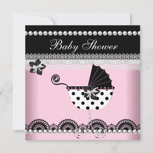 Invitation Bébé adorable Fête de Naissance Bébé Fille Rose Pe (Devant)