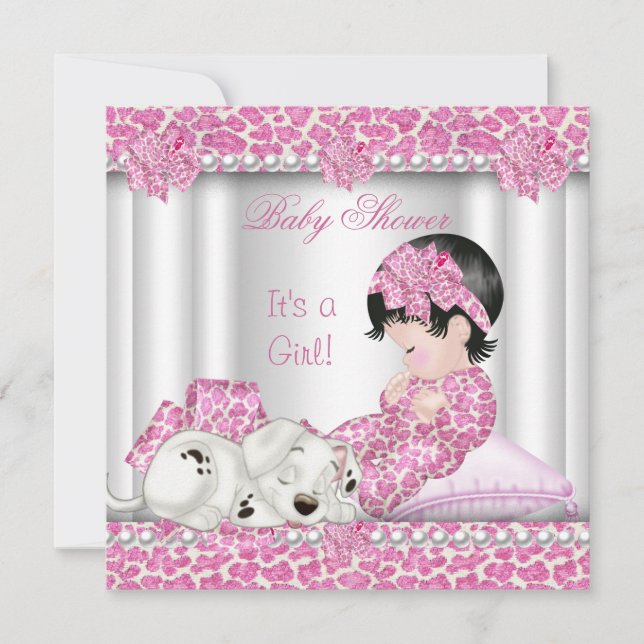 Invitation Bébé adorable Fête de Naissance Fille Léopard Rose (Devant)