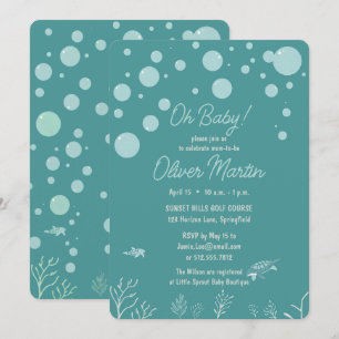 Invitation Bébé adorable Fête de naissance Garçon Aqua Poisso