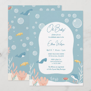 Invitation Bébé adorable Fête de naissance Garçon Aqua Poisso