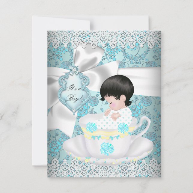 Invitation Bébé adorable Fête de naissance Salle Teal Garçon  (Devant)