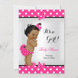 Invitation Bébé adorable Fille de douche Rose Chaud Noir Ethn
