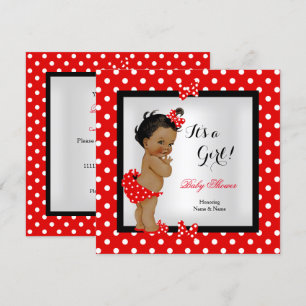 Invitation Bébé adorable Fille de douche Rouge Noir Ethnique