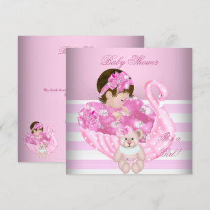 Invitation Bébé adorable Fille Fête de Naissance Bébé Rose Cy