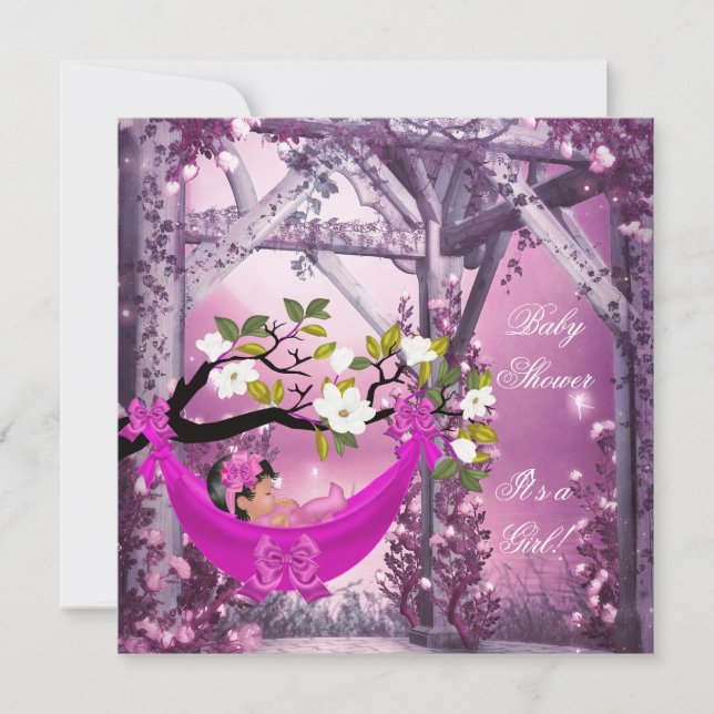Invitation Bébé adorable Fille Hammock Rose Magique (Devant)