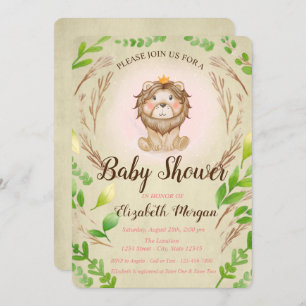 Invitation Bébé adorable mignonne Lion Feuilles de la Couronn