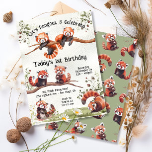 Invitation Bébé adorable Rouge Panda Ours Anniversaire