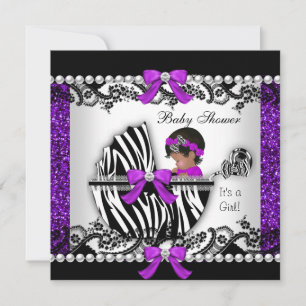 Invitation Bébé Afro-Américain Baby Shower Bébé Fille Paillet