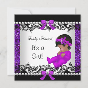 Invitation Bébé Afro-Américain Baby Shower Fille Paillettes 2