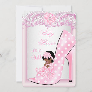 Invitation Bébé Afro-Américain Fête de Naissance Fille Chauss