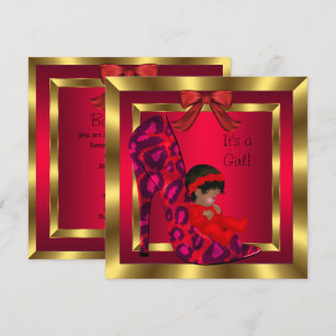 Invitation Bébé Afro-Américain Shower Fille Chaussure Rouge O
