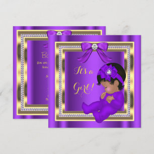 Invitation Bébé afro-américain Shower Fille Diamant Violet 2