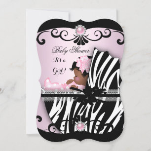 Invitation Bébé Afro-Américain Shower Fille Rose Zèbre 4