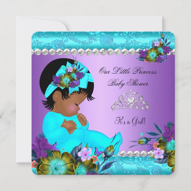 Invitation Bébé Afro-Américain Shower Fille Sarcelle Violet (Devant)
