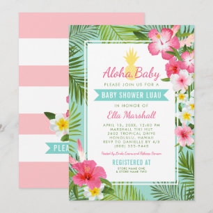 Invitation Bébé Aloha Ananas Aqua Fête Hawaïenne Fille Shower