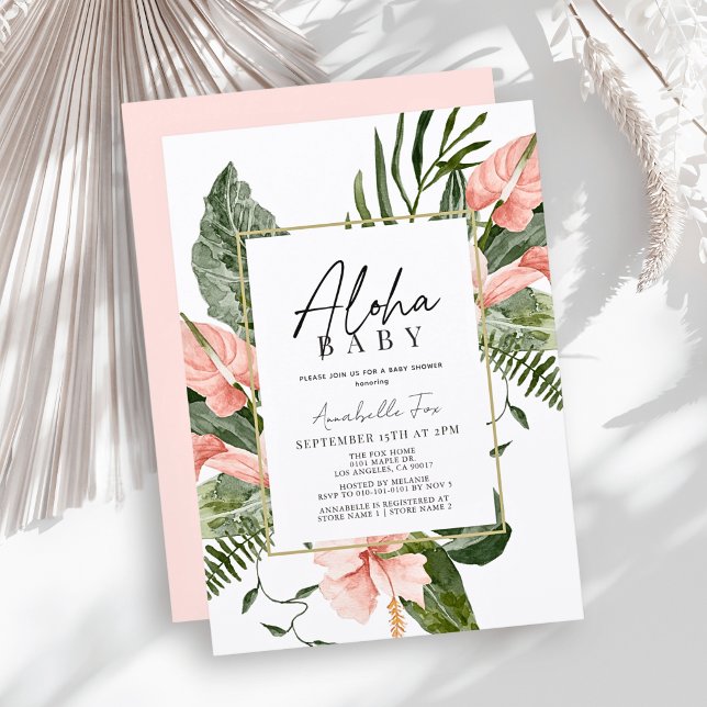 Invitation Bébé Aloha Rose Fleur Tropicale pour Baby Shower (Créateur téléchargé)