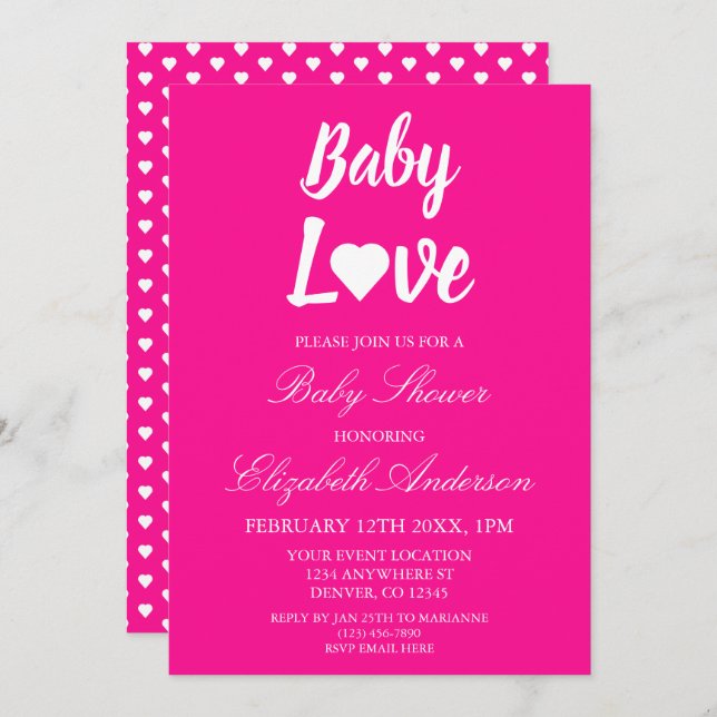Invitation Bébé Amour Coeur Baby shower fille (Devant / Derrière)