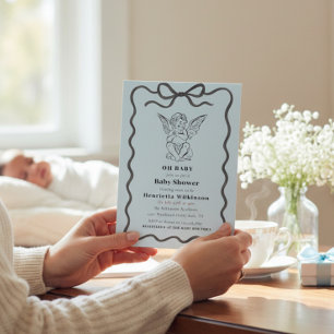 Invitation Bébé ange chérubin Fête de naissance bébé bleu ray