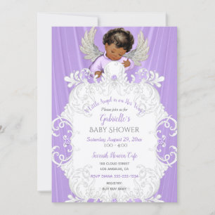Invitation Bébé Ange Lavande Argent Peau foncée Tone