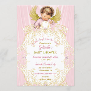 Invitation Bébé Ange Rose Or Fille