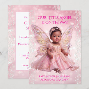 Invitation Bébé ange Shower Rose Or Fées Ethnique